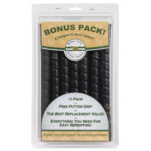 Load image into Gallery viewer, Tacki-Mac Bonus Pack of 13 Tour Pro Golf Grips Plus Free Putter Grip &amp; 14 Tapes
