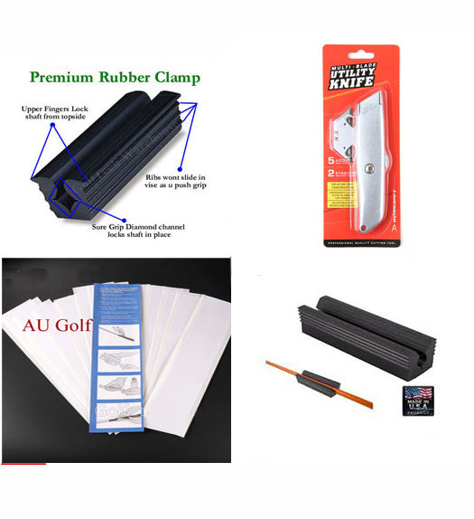 Golf Repair Regrip Kit Bundle - Tape, Rubber vice clamp & Pro Knife