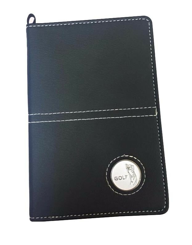 DELUXE GOLF SCORE CARD HOLDER BLACK PU LEATHER