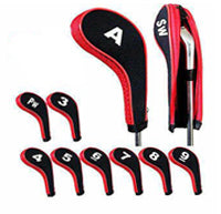 Set of 10 Golf Club Iron Head Covers - 3 colours - Long Neck with Zip