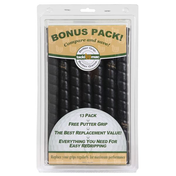 Tacki-Mac Bonus Pack of 13 Tour Pro Golf Grips Plus Free Putter Grip & 14 Tapes